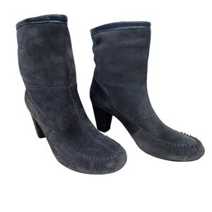 Born Suede Ankle Boots Women US 7 EU 38 Gray Moc Toe Block Heel